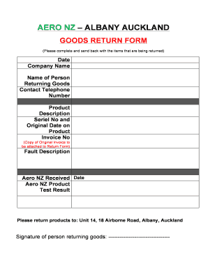 Aero NZ Auckland Goods Return Form DOCX