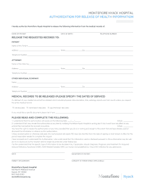 Nyack Hospital Medical Records  Form