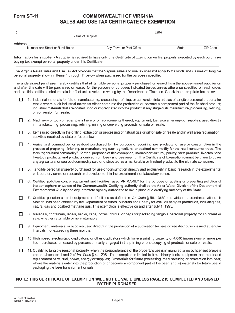  Commonwealth of Virginia Sales and Use Tax Exemption Forms 2016