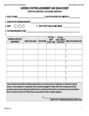 Nursing Staff Assignment Sheets  Form