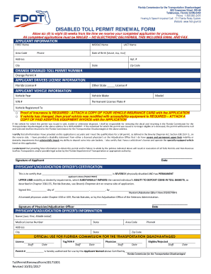Florida Disabled Toll Permit Application  Form