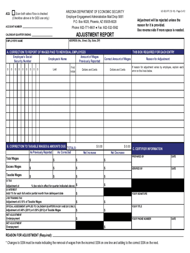  Arizona Adjustment 2018-2024