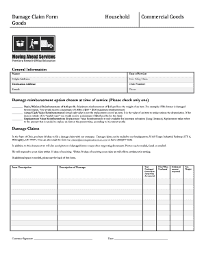 Damage Claim Form New Moving Ahead Services