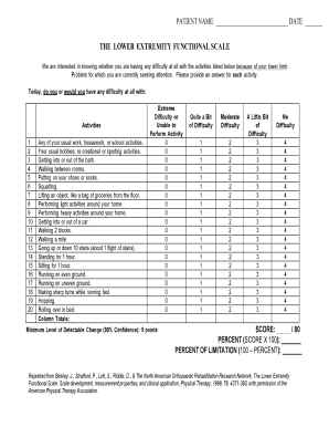 The Lower Extremity Functional Scale Youngs Physical Therapy  Form