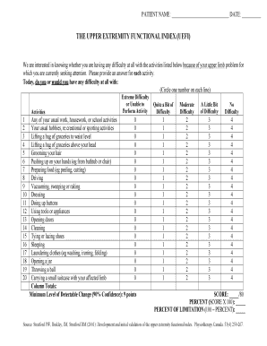 Upper Extremity Functional Scale PDF  Form