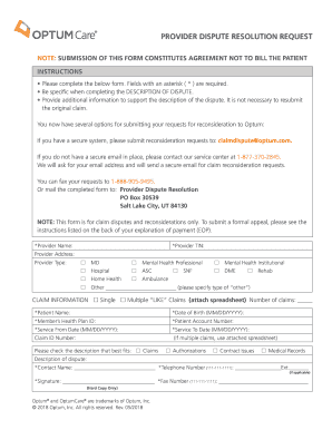 OptumCare Provider Dispute Resolution Request Form