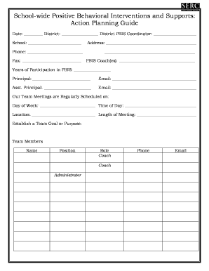 Pbis Action Plan Template  Form