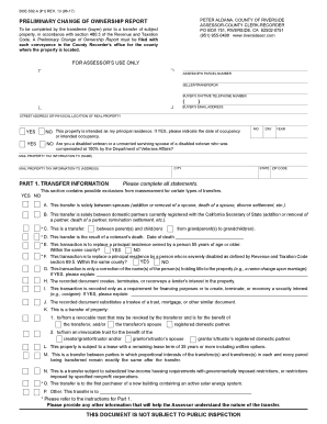 Riverside County Preliminary Change of Ownership  Form