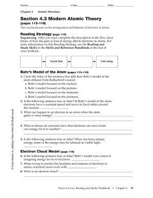 4 3 Modern Atomic Theory Answer Key  Form