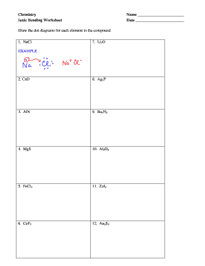 Chemistry Ionic Bonding Worksheet  Form