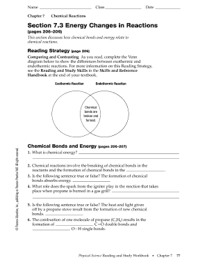 Section 7 3 Energy Changes in Reactions Answer Key  Form