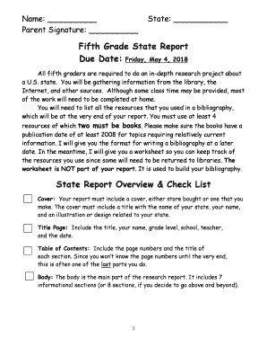 5th Grade State Report PDF  Form