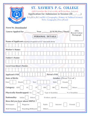 SXPGC Form St Xavier&#039;s PG College