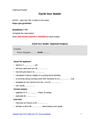 Cycle Tour Leader Listening Answers  Form