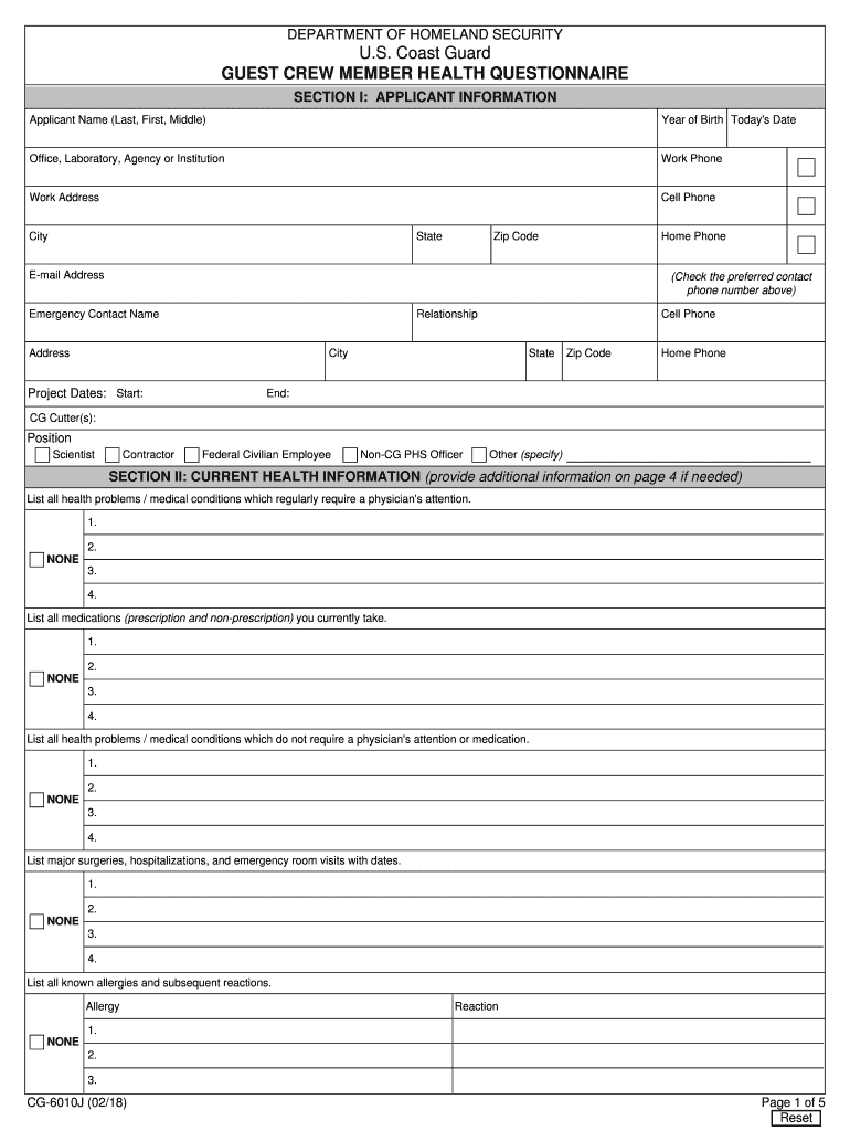 Guest Crew Member Health Questionnaire  Form