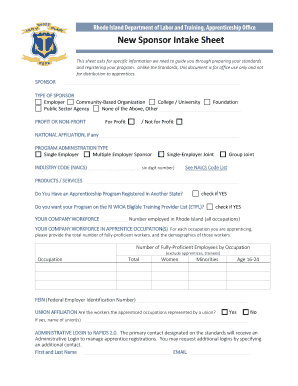 New Sponsor Intake Sheet  Form