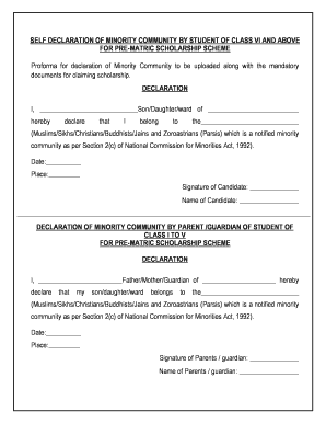 Self Declaration of Minority Community Certificate by the Students  Form