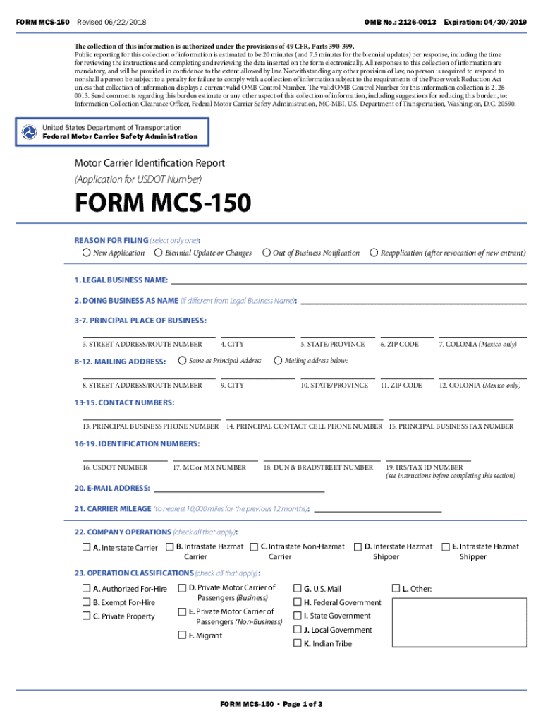 Get and Sign Mcs 150 2018-2022 Form