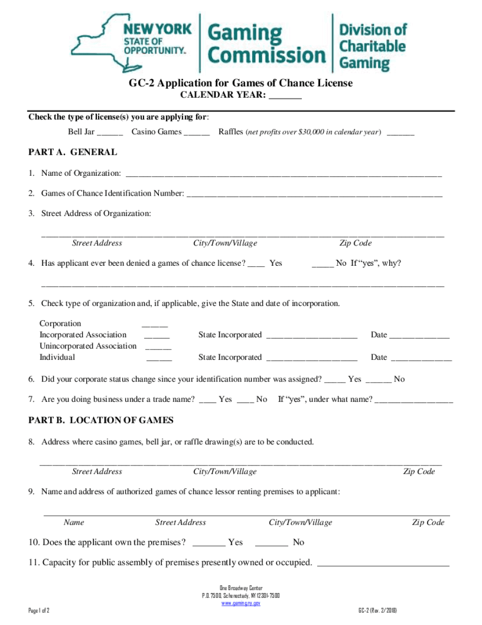  GC 2 Application for Games of Chance License Gaming Ny Gov 2018-2024