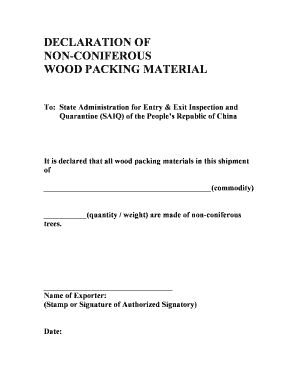 Non Wood Packing Declaration  Form