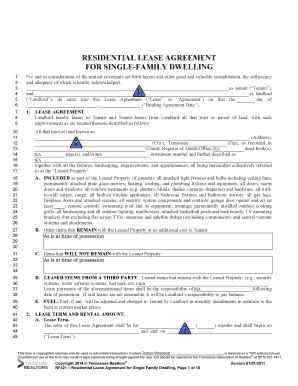 Residential Lease Agreement for Single Family Dwelling TAR RF421  Form