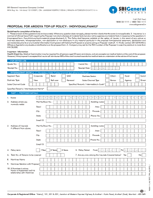 Sbi General Insurance Arogya Top Up Proposal Form