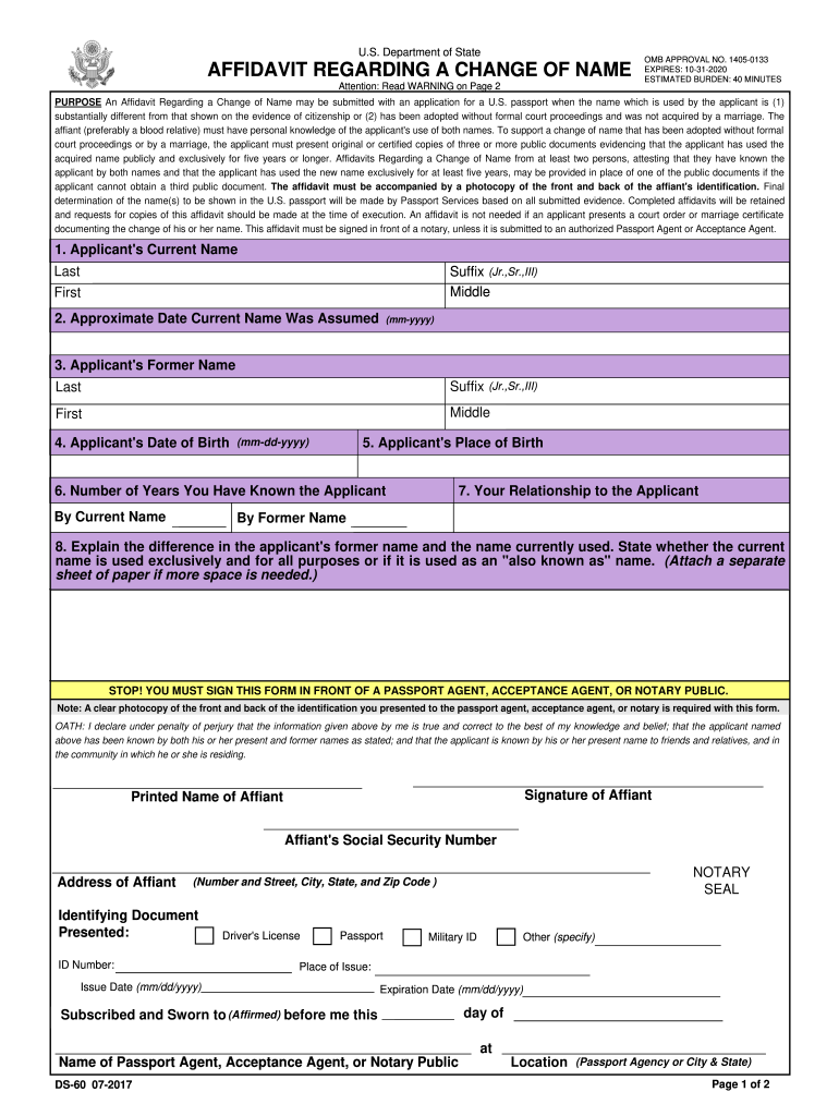  Affidavit Change 2017