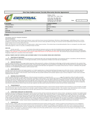 One Year Subterranean Termite Warranty Service Agreement  Form