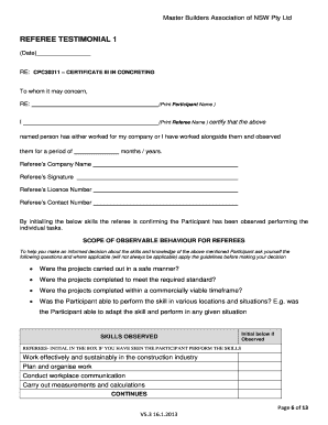 Referee Testimonial  Form