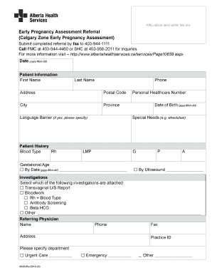 Early Pregnancy Loss Referral Alberta Health Services  Form