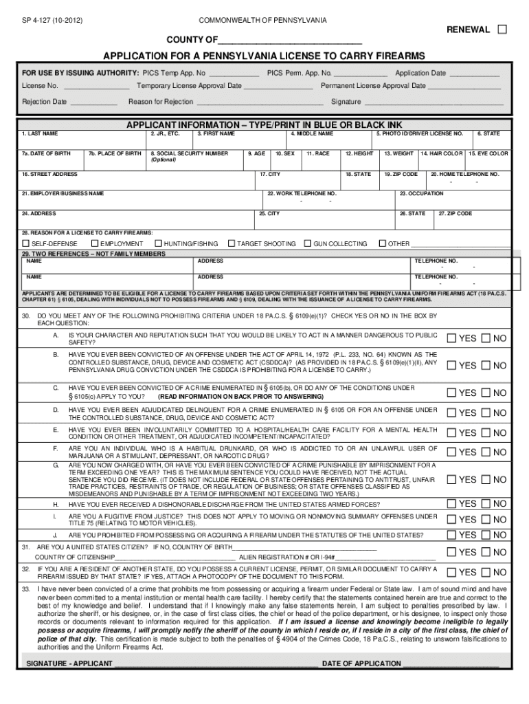 Dauphin County Concealed Carry Permit  Form