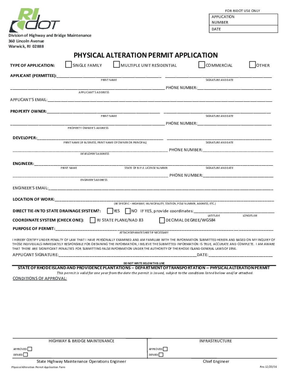 PHYSICAL ALTERATION PERMIT APPLICATION  Form