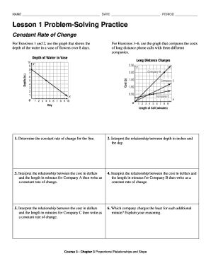 Lesson 1 Problem Solving Practice Constant Rate of Change Answer Key  Form