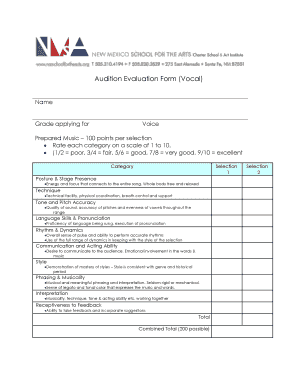 Vocal Audition Evaluation Form