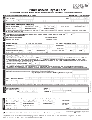 Policy Benefit Payout Form Exide Life Insurance