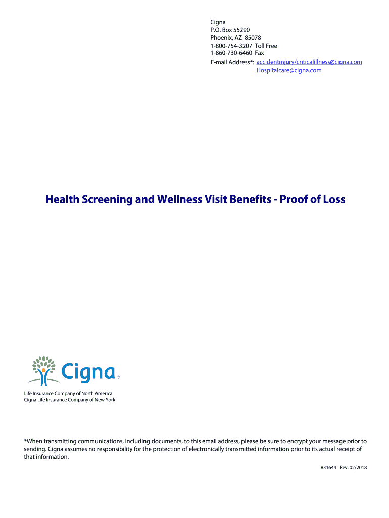 Get and Sign Cigna Health Screening and Wellness Visit Benefits Proof of Loss 831644 INTERACTIVE PDF 2018-2022 Form