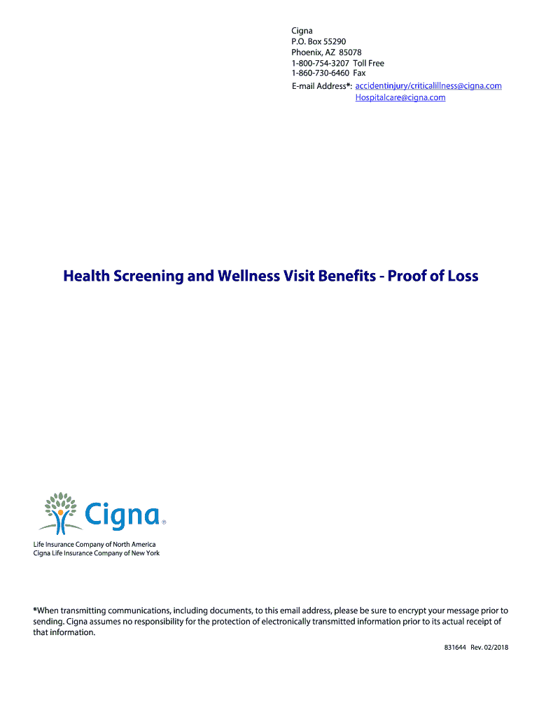  Cigna Health Screening and Wellness Visit Benefits Proof of Loss 831644 INTERACTIVE PDF 2018-2024