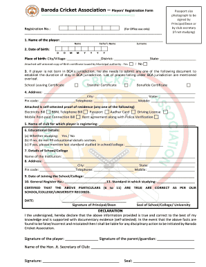 Vadodara Cricket Academy  Form