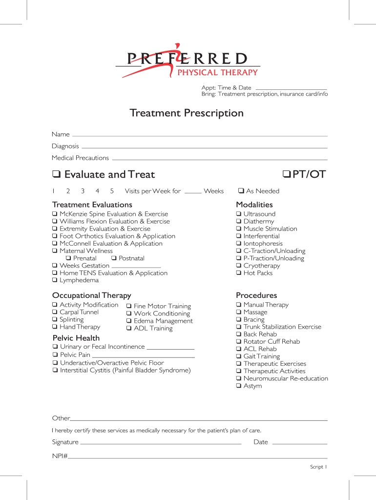 26198 Script Pad Front Preferred Physical Therapy  Form