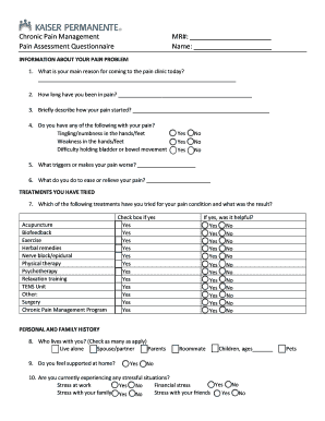 Pain Assessment Questionnaire  Form