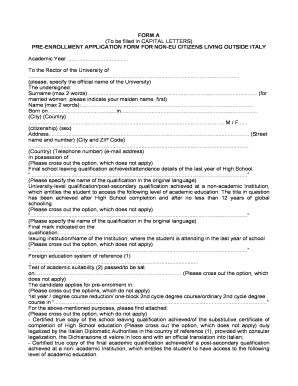 Pre Enrollment Application Form for Non Eu Citizens Living Outside Italy