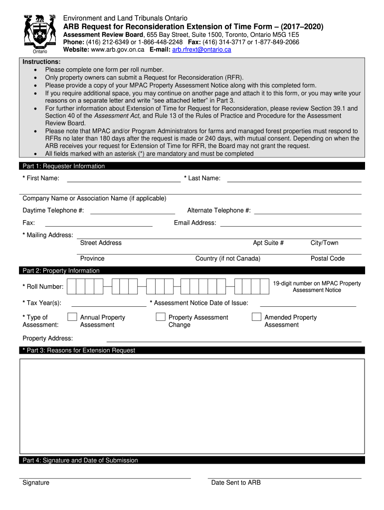 ARB Request for Reconsideration Extension of Time Form 20172020