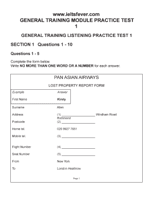 Ielts Fever Listening  Form