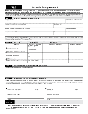 Arizona Form 290 Request for Penalty Abatement 2022-2023