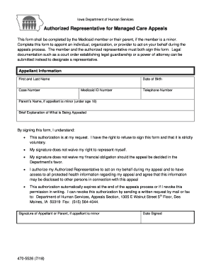  470 5526 Authorized Representative for Managed Care Appeals 2018-2024