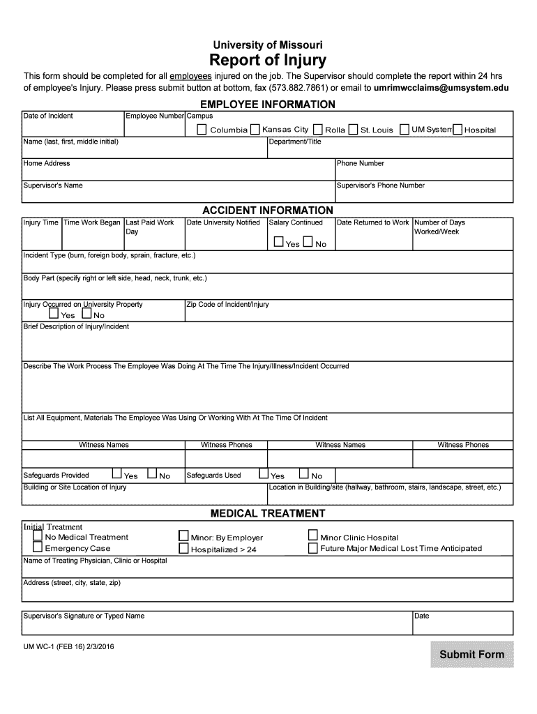 University Report Injury  Form