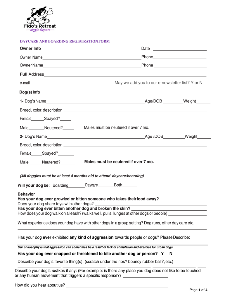 DAYCARE and BOARDING REGISTRATION FORM