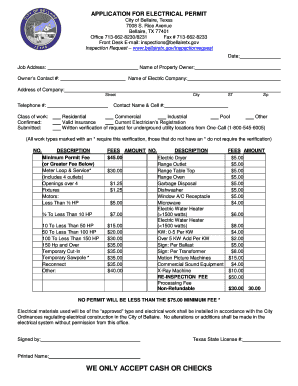 Electrical Permit City of Bellaire  Form