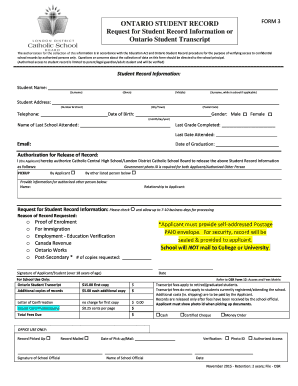 FORM 3 ONTARIO STUDENT RECORD Request for Student Record