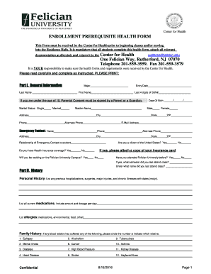 ENROLLMENT PREREQUISITE HEALTH FORM